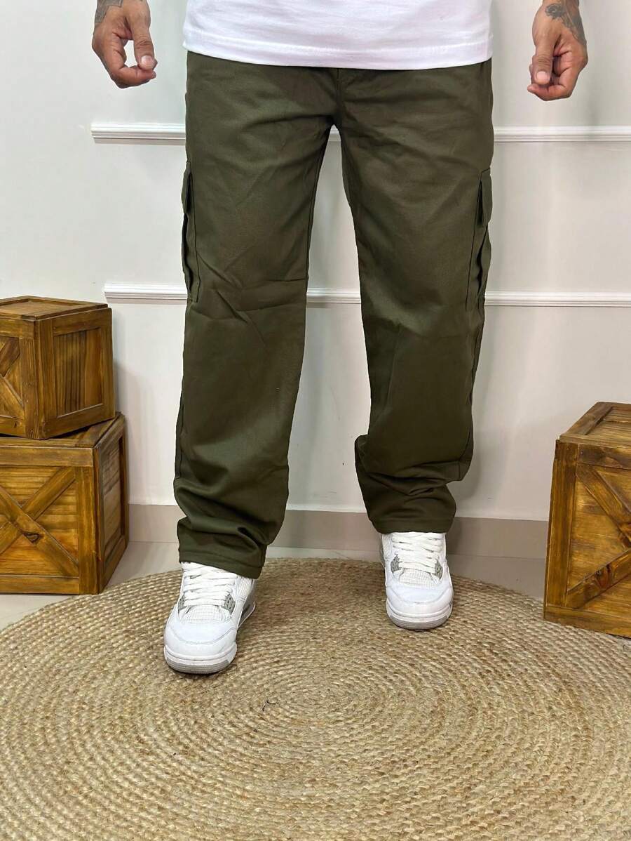 Calça Cargo Masculina em Sarja, Modelagem Oversized