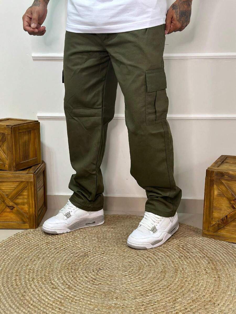 Calça Cargo Masculina em Sarja, Modelagem Oversized