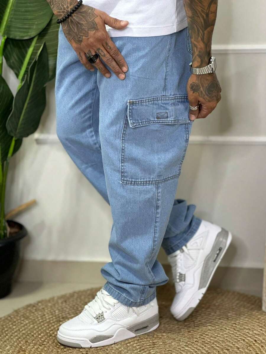 Calça Cargo Masculina em Sarja, Modelagem Oversized