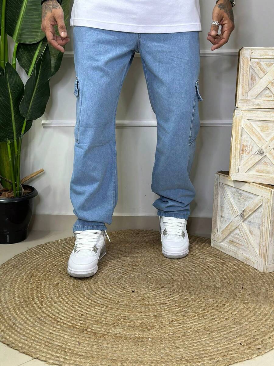 Calça Cargo Masculina em Sarja, Modelagem Oversized