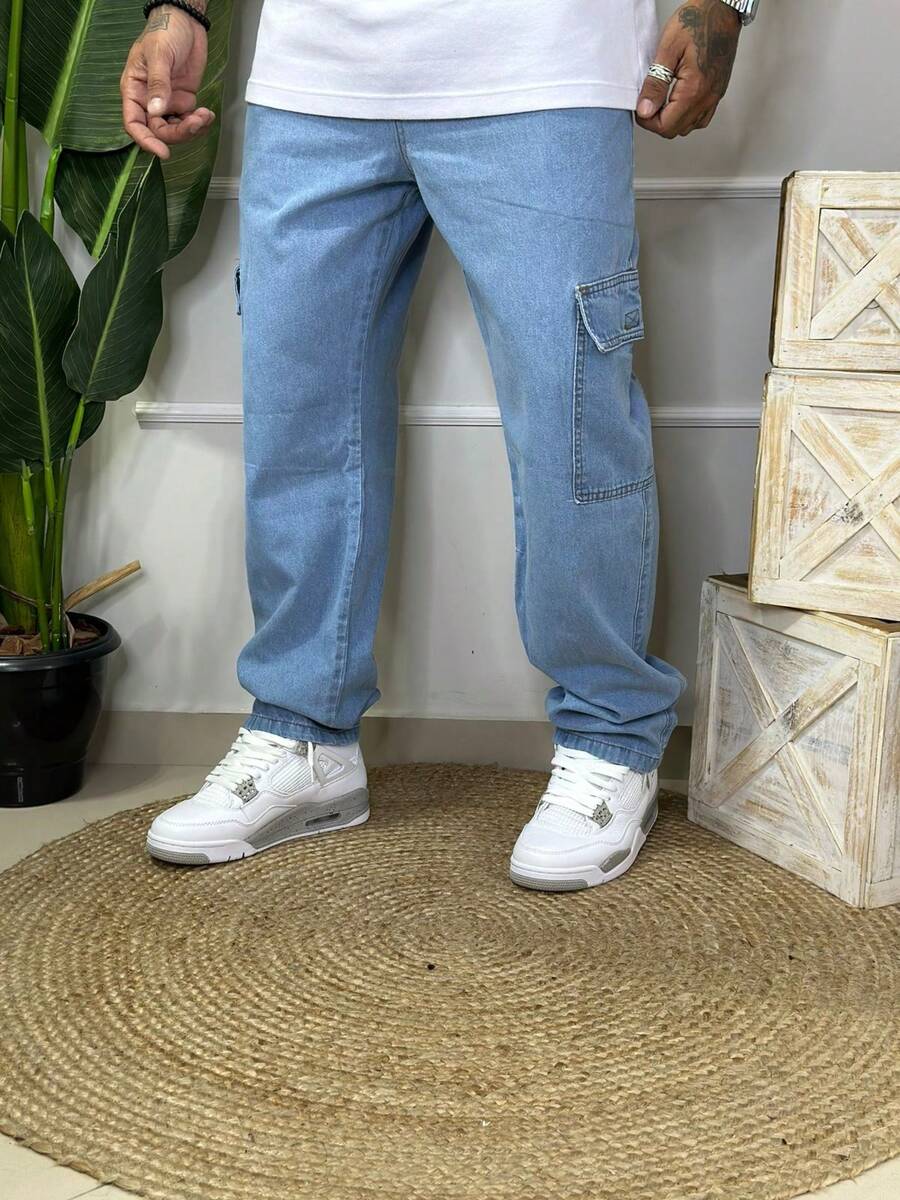 Calça Cargo Masculina em Sarja, Modelagem Oversized