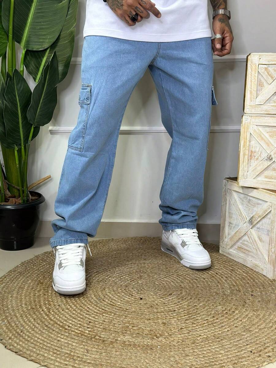 Calça Cargo Masculina em Sarja, Modelagem Oversized