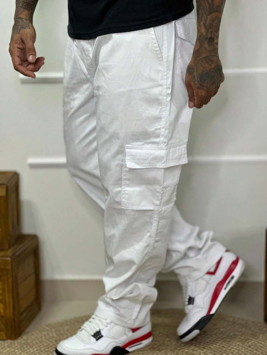 Calça Cargo Masculina em Sarja, Modelagem Oversized