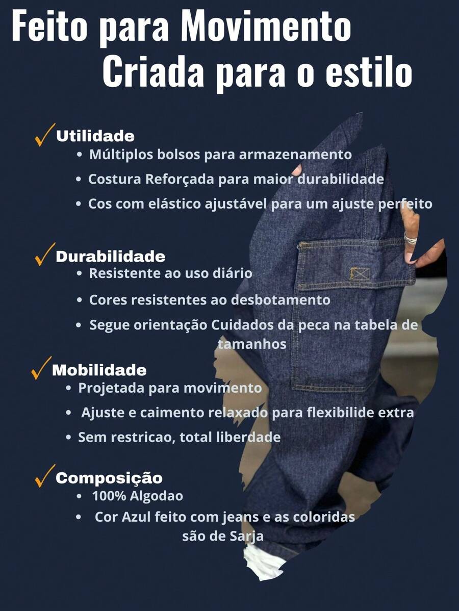 Calça Cargo Masculina em Sarja, Modelagem Oversized