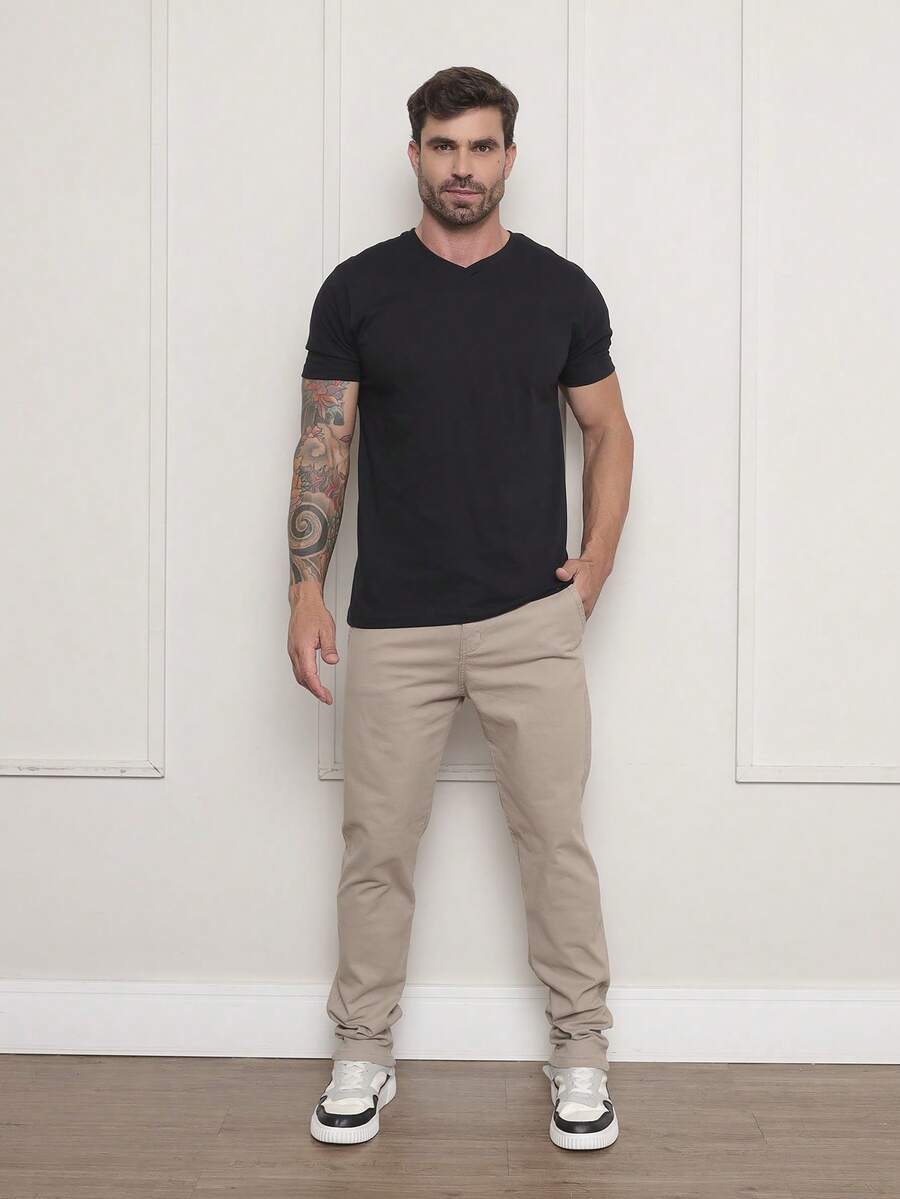 Calça Masculina em Sarja com Elastano Estilo Alfaiataria